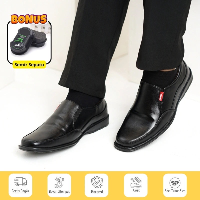 Sepatu Hitam Pria Fantofel Kulit Gratis Semir Sepatu