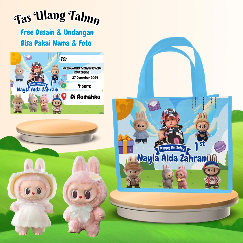 Paket 20 Pcs Tas Free Cetak Undangan Anak Cewek Cowok Muat Snack Karakter Kartun Kain