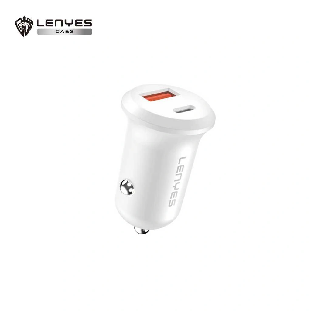 LENYES CA53 PD30W Mini Car Charger Fast Charging QC3.0 Dual Port Type C + USB Adaptor Saver Mobil Untuk HP