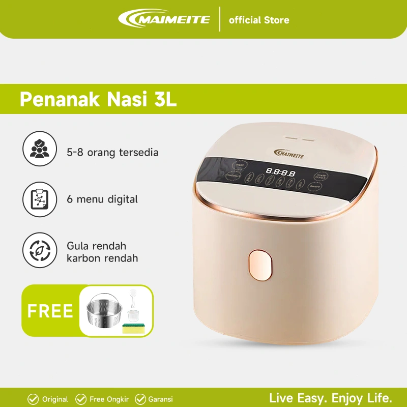 MAIMEITE Rice Cooker Low Carbo Low Sugar Ceramic Coated Teflon Free 400 Low Watt 3L Digital Hemat Listrik