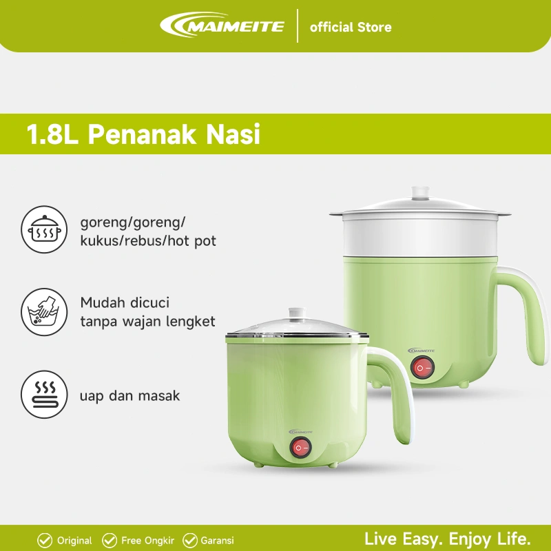 MAIMEITE Panci Listrik Serbaguna 1.8L/Magic com Mini Rice Cooker Mini / Touch control / Electric Cooker Travel Portable