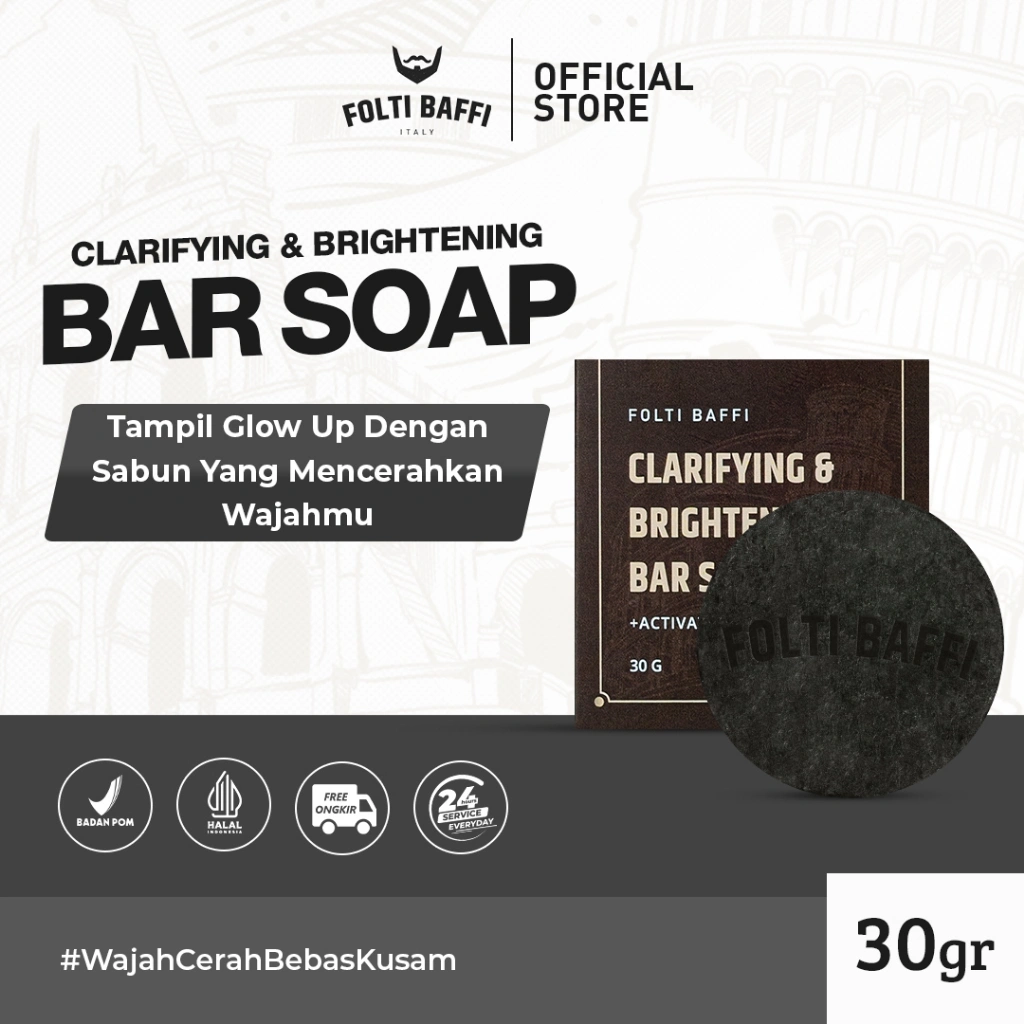 Folti Baffi Brightening Bar Soap - Sabun Batang Pembersih dan Pencerah Wajah 30 Gram