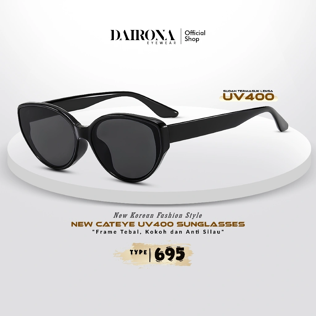 Dairona Eyewear Kacamata Hitam Cat Eye Anti Silau UV400 Polarized Sunglasses Gaya Korea Pria Wanita PC 695-388