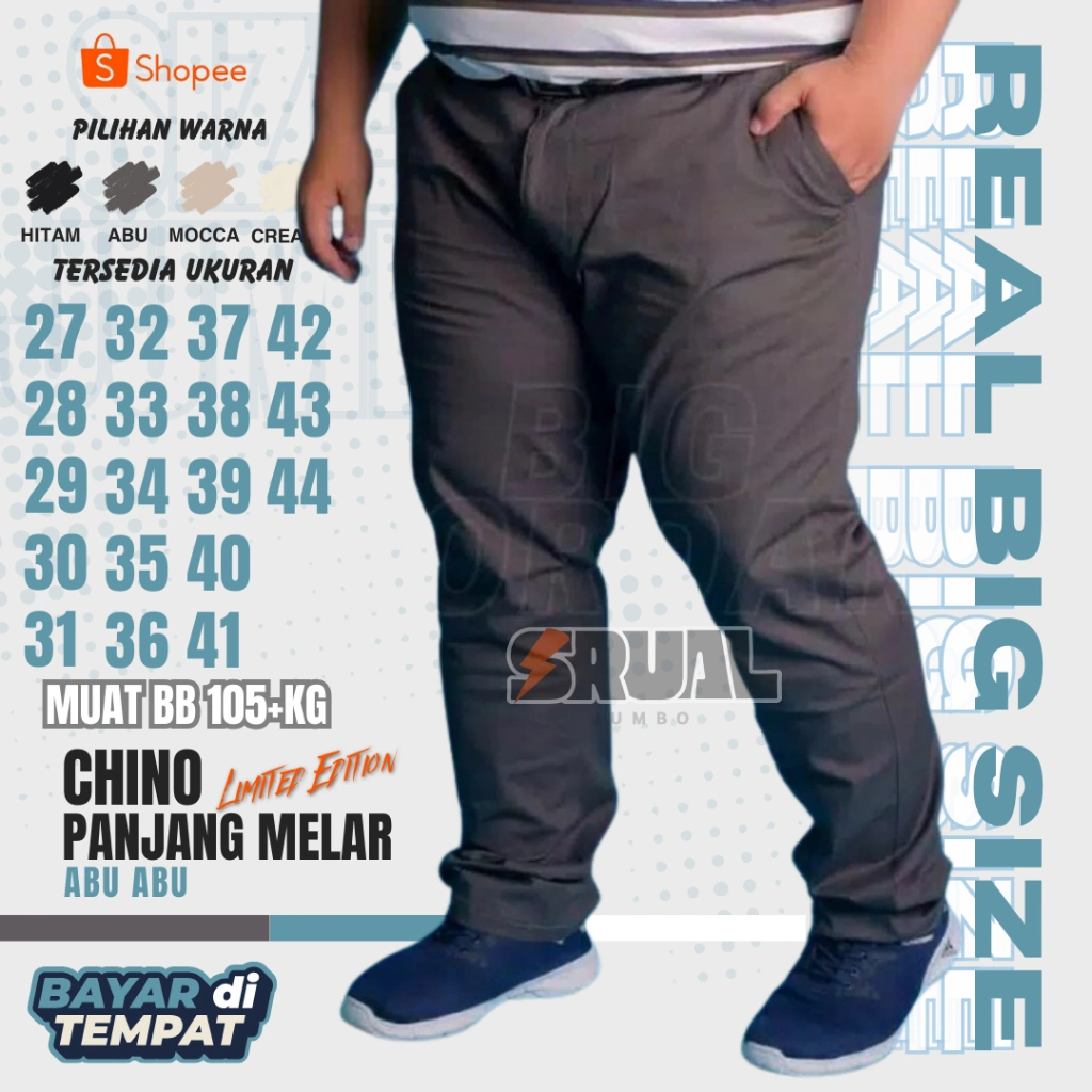 Celana Chino Pria Ukuran Jombo Chinos Cattun Stretch Cowok Big Size Bahan Melar 27-44