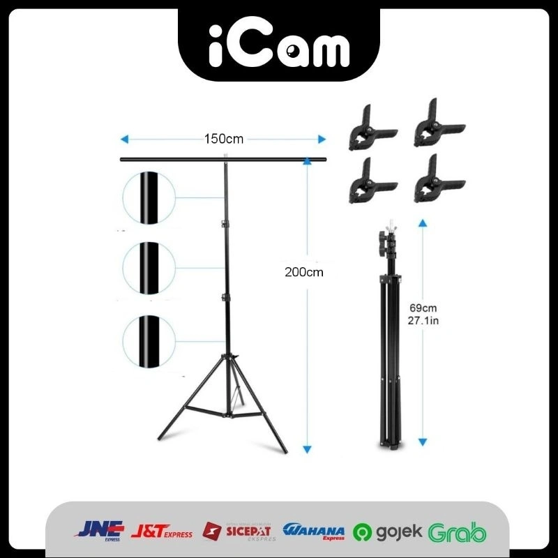 T-Shape Stand Background Backdrop Photography 150x200 Bonus 4 Clip