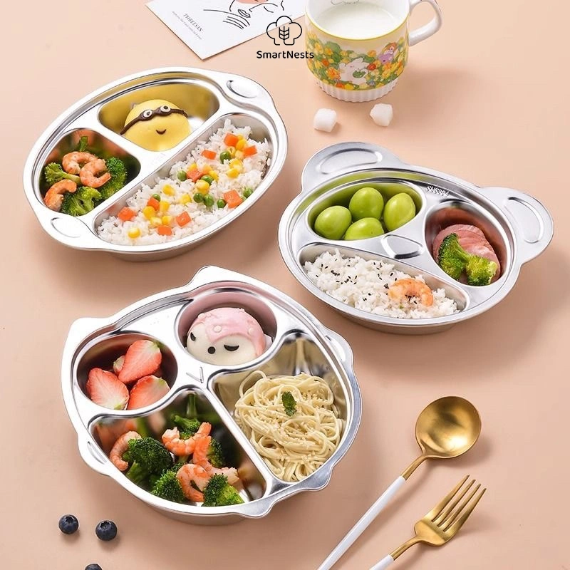 Premium kids bento plate stainless 304 / piring makan anak balita bayi sekat stainless 304 food grade stainless  SM