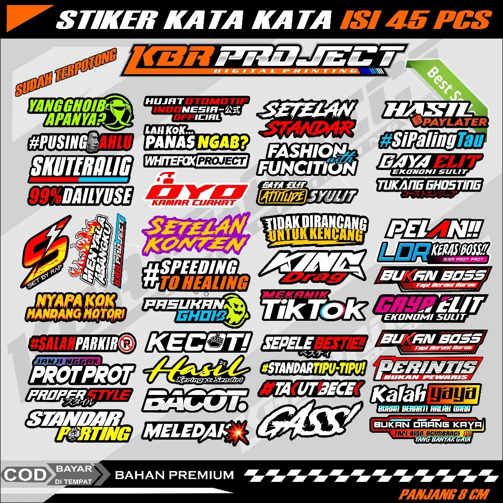 Stiker Kata Kata VIRAL Set Pack Terbaru Viral Isi 45 pcs sudah terpotong ukuran A3