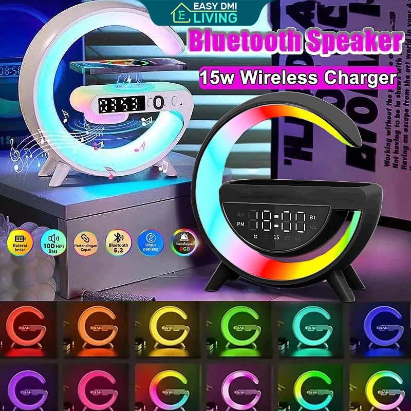 【Upgrade】Smart Multi-fungsi Speaker Bluetooth LED Lampu Wireleess Charger Smart Alarm Bass RGB Keren Home Atmospheric Music Box Ambient Light