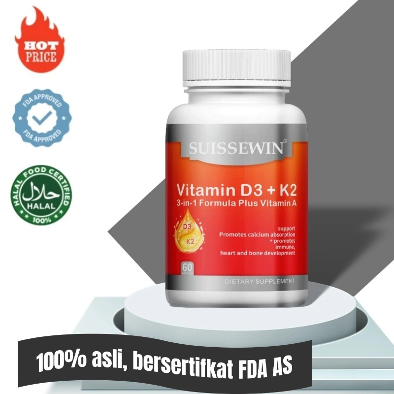 Vitamin D3 + K2, 5000IU, meningkatkan penyerapan kalsium, mencegah osteoporosis, mendukung sistem kardiovaskular dan kesehatan arteri, membantu menambah tinggi badan, 60 kapsul
