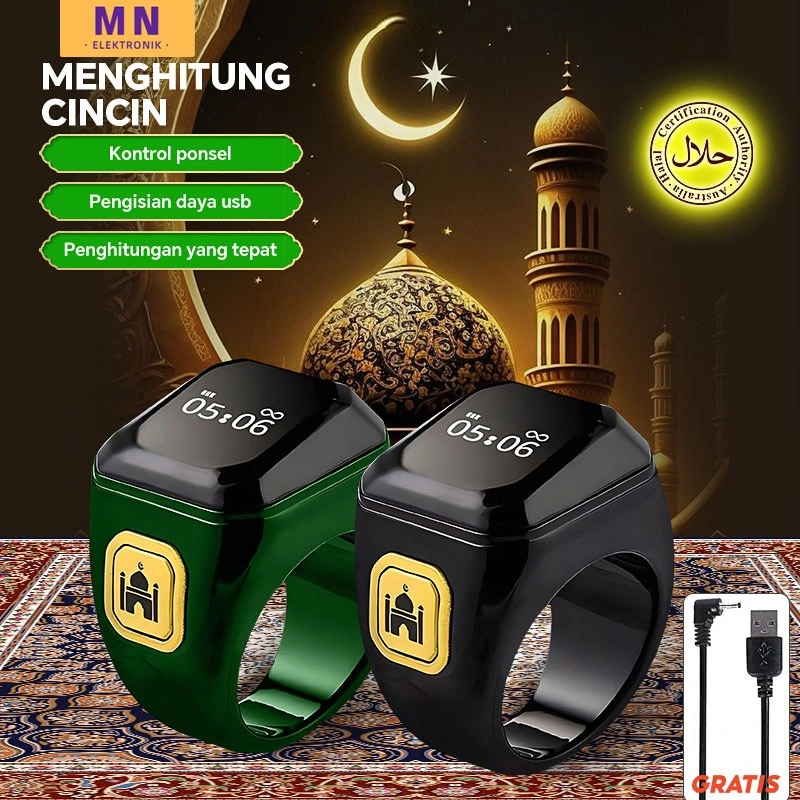 Smart Tasbih Digital Ring Zikir Lite Tasbeeh Counter Zikir OLED Display BT5.1 Paket Hampers Kado Gift Ramadhan Lebaran