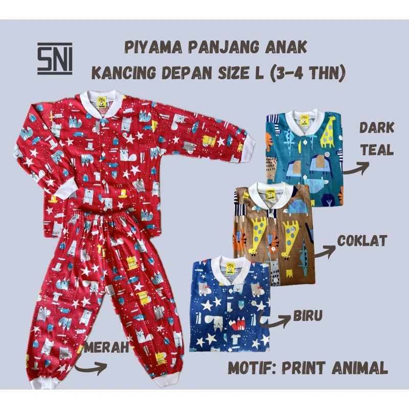OBRAL! PIYAMA PANJANG BAJU TIDUR ANAK KANCING DEPAN SIZE L (3-4TAHUN) 100%KATUN