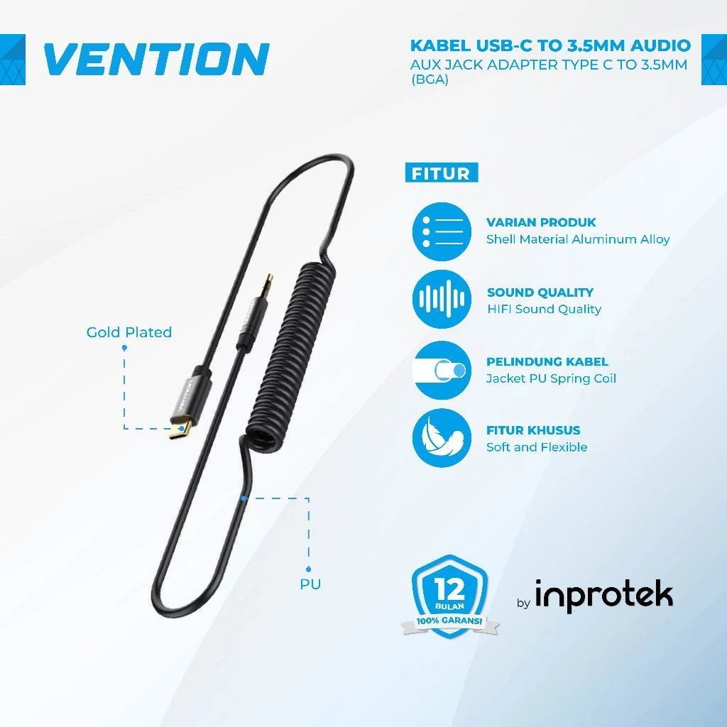 Vention Kabel USB-C to 3.5mm Audio Aux Jack Adapter Type C to 3.5mm