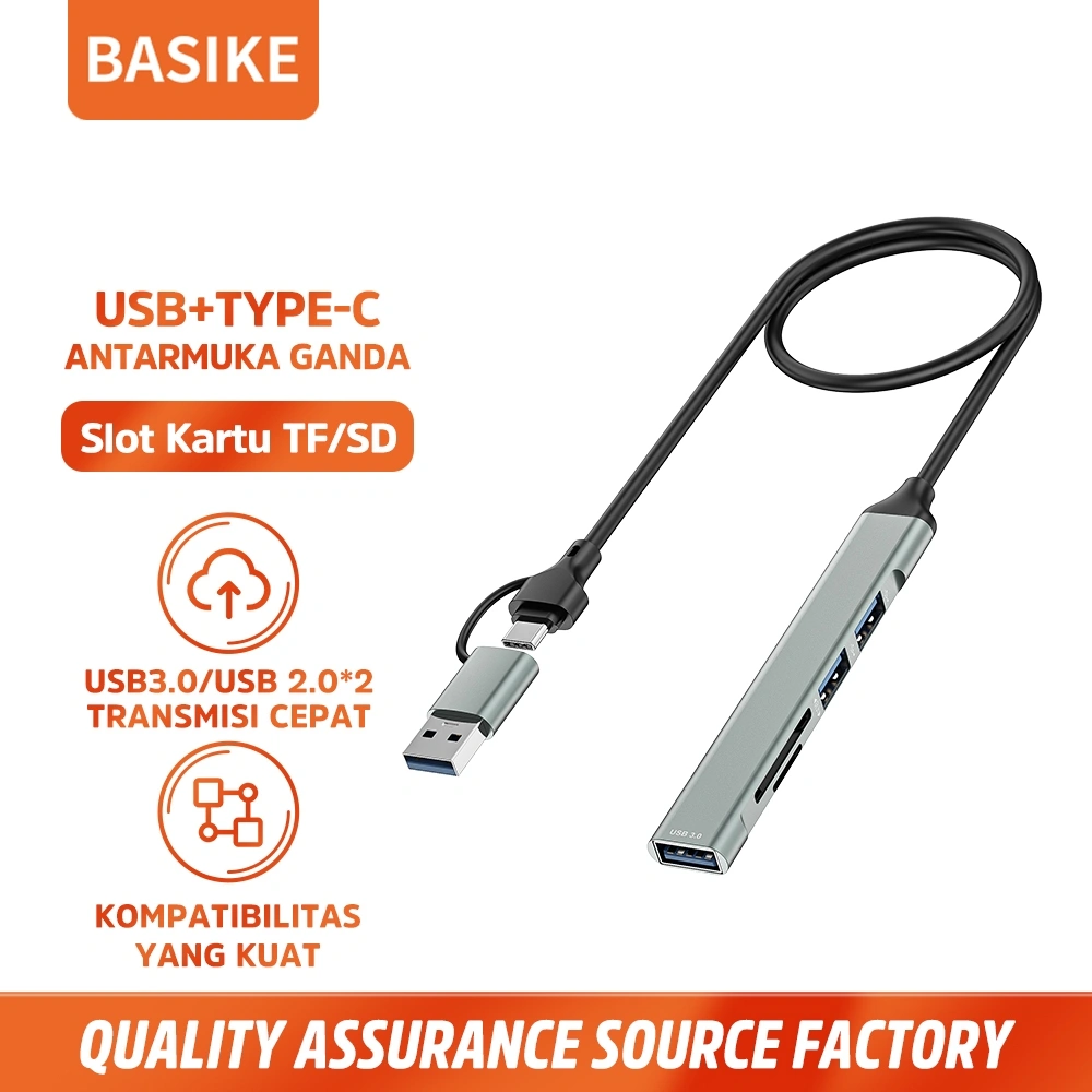 [10 in 2 Port]BASIKE USB Hub Type C USB Splitter OTG Portable untuk PC Laptop iPad Tablet Computer