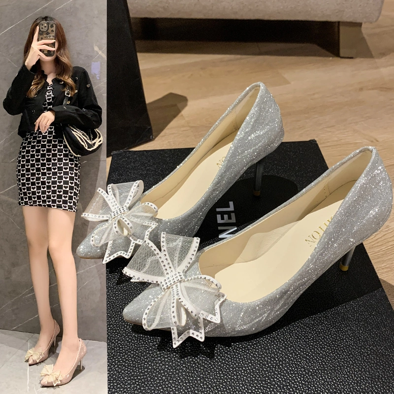 Sepatu Hak Tinggi Kitten High Heels Pesta Wanita Perempuan Kondangan Pengantin Promo 9cm 7cm Kantor Kerja Terbaru Import Korea Premium Murah Gaya Bling Elegant Fashion Dance Formal Party Wedding Shoes - Ukuran 35 36 37 38 39 40