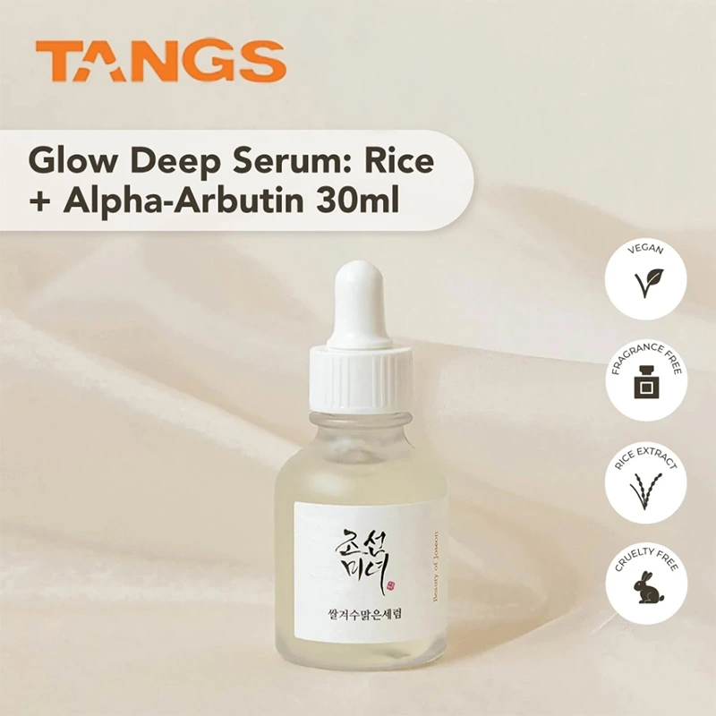 TANGS - Beauty of Joseon Glow Deep Serum : Rice + Alpha-Arbutin/Korean EssenceRevive Serum : Ginseng + Snail Mucin/Calming Serum : Green tea + Panthenol/Glow Serum : Propolis + Niacinamide 30ml