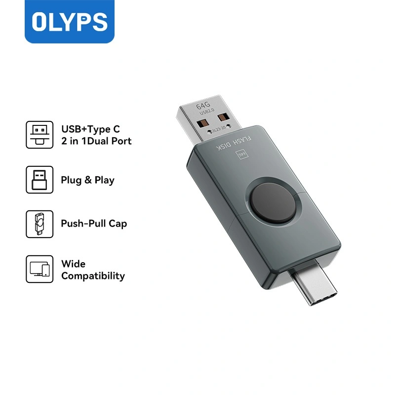 OLYPS Flashdisk OTG Type C + USB 2 in 1 Dual Port 128GB 64GB 32GB Flash Drive High Speed