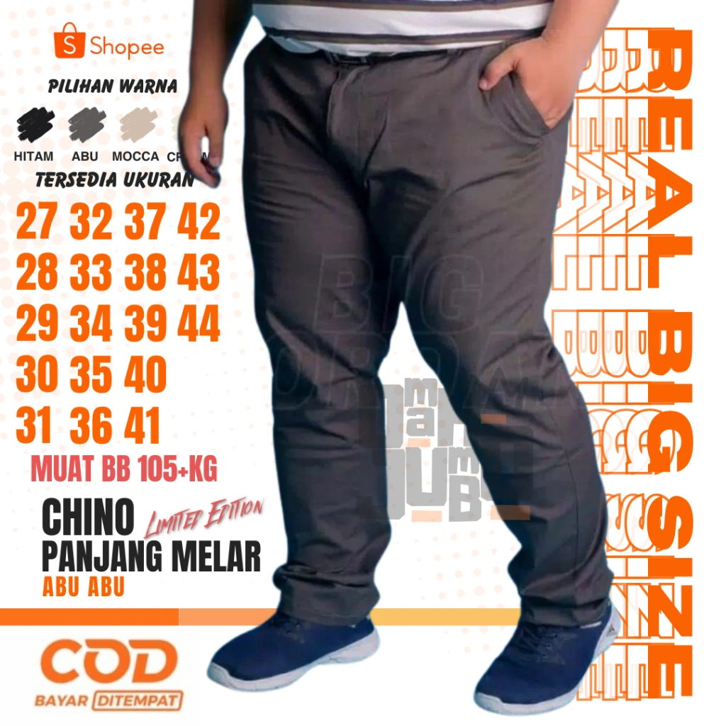 Big size Celana Chino Jumbo Pria Bahan Melar Size 27-44