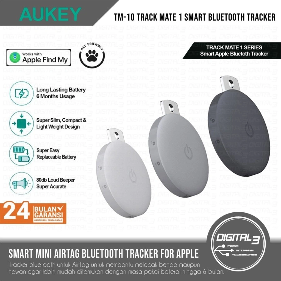 AUKEY TM-10 Track Mate 1 Smart Mini AirTag Bluetooth Tracker for Apple Pet Key Finder GPS Compact Portable Loud Beeper
