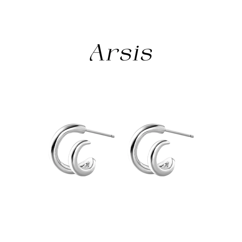 ARSIS Anting desain warna solid dua lapis Desain minimalis canggih Perasaan kelas atas Wanita