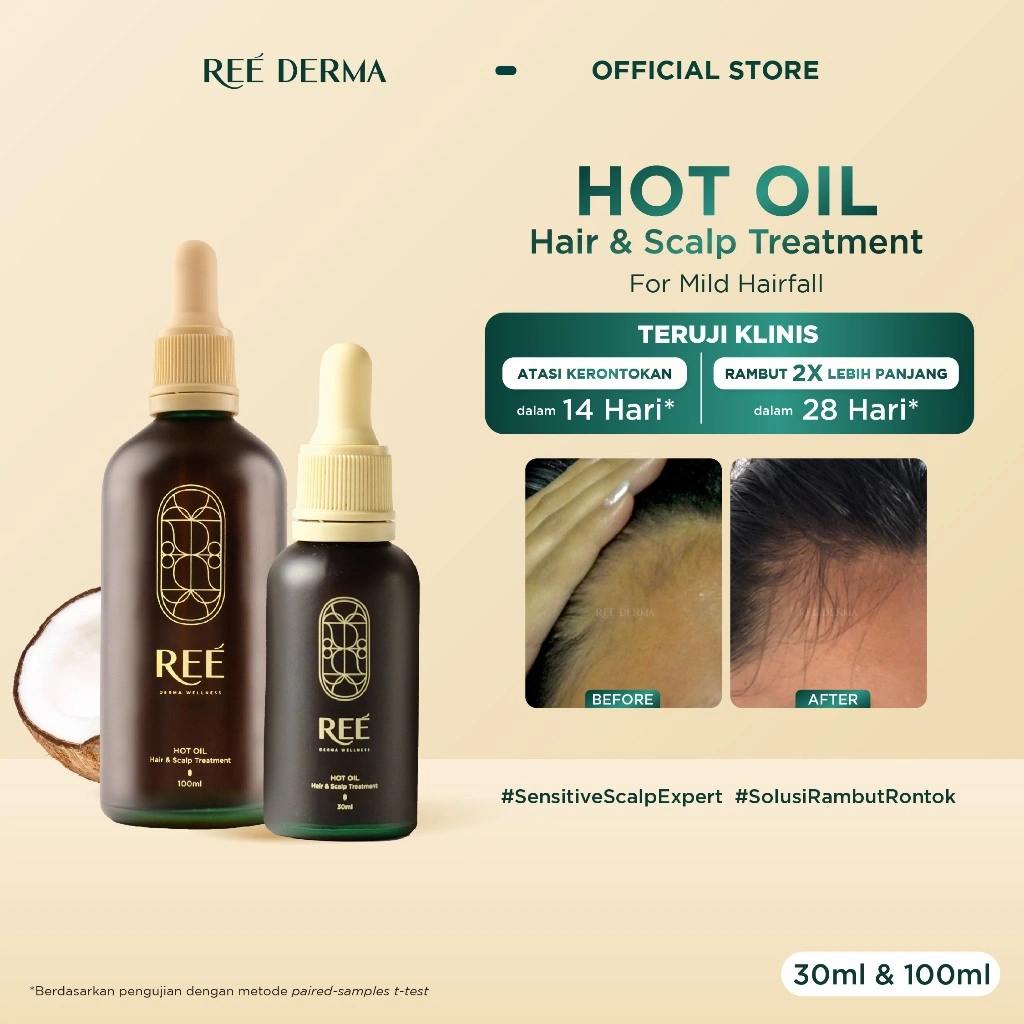 Ree Derma Hot Oil Hair & Scalp Treatment - Hair Oil Perawatan Rambut Rontok-Teruji Klinis Mengurangi Rambut Rontok dan Memanjangkan Rambut - Penumbuh Rambut