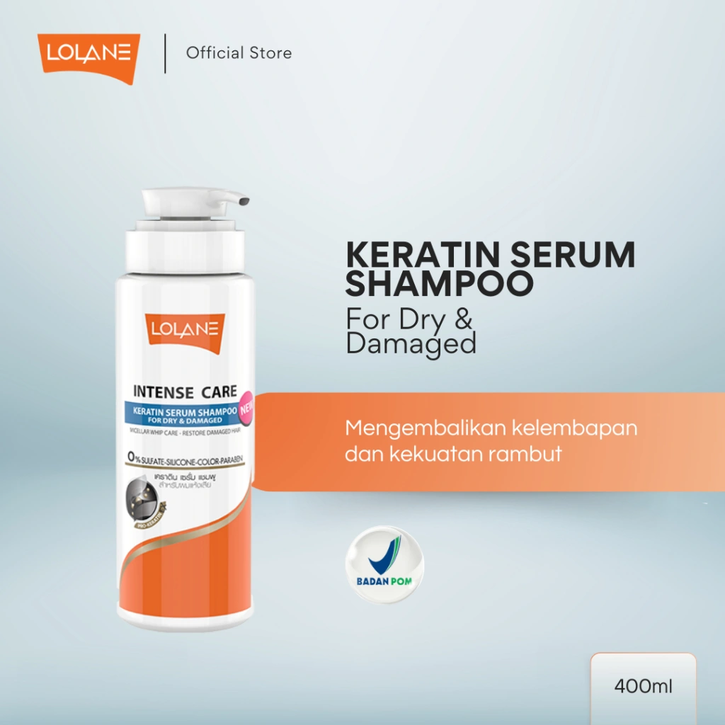 Lolane Intense Care Keratin Serum Shampoo For Dry & Damaged 400ml | Shampoo untuk Rambut Kering Rusak