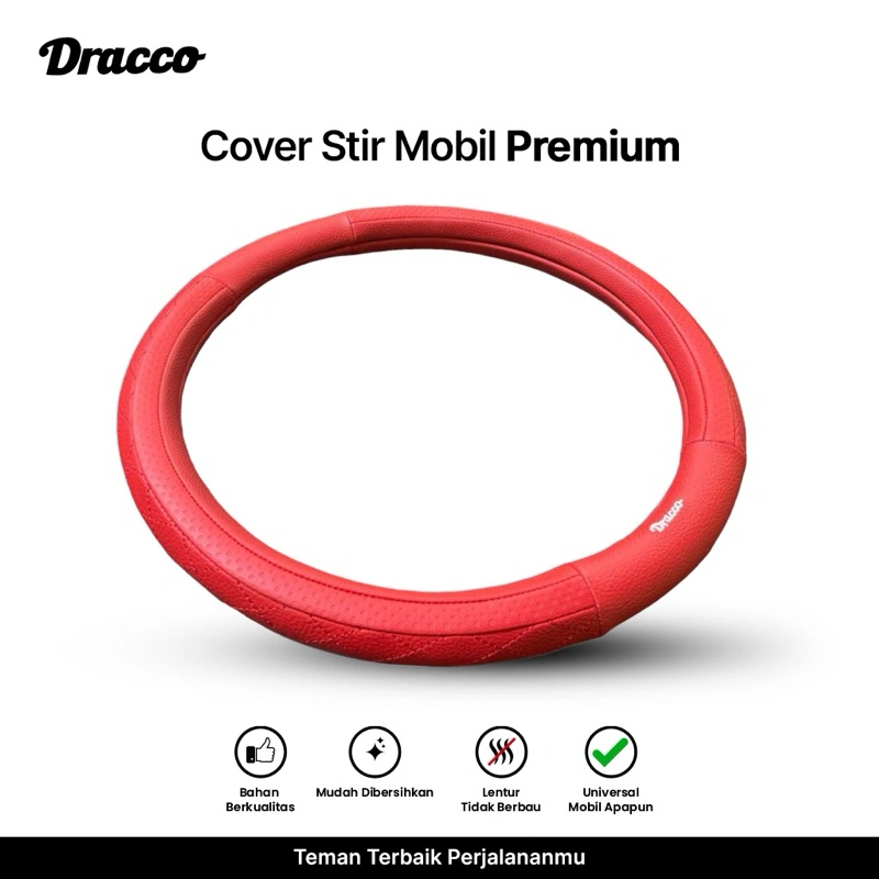 Sarung stir mobil premium DRACCO cover stir mobil kulit merah motif ZERO RED steering wheel cover