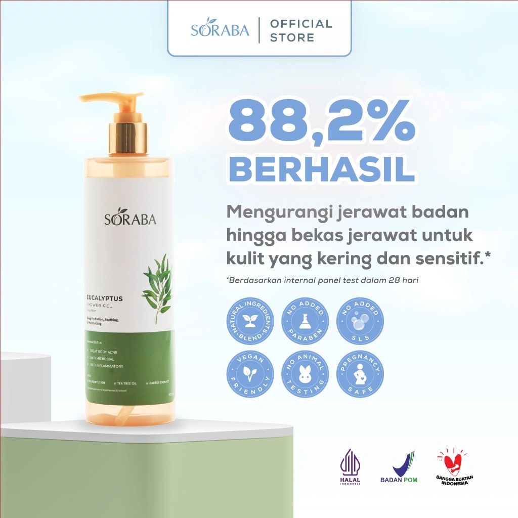 SORABA Acne In Shower Treatment | Eucalyptus | Natural Acne Shower Gel | Light Body Acne