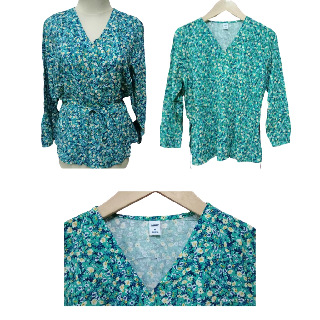 Blouse Atasan Wanita Kerah V Neck Lengan Pnajang Belt Pinggang