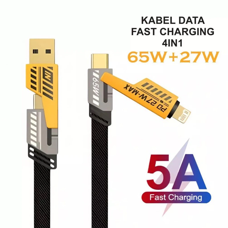 PKU Kabel Data 4 IN 1 Fast Charging USB Type A, Type C, iOS Multiple Charging 5A 65W Data Cable