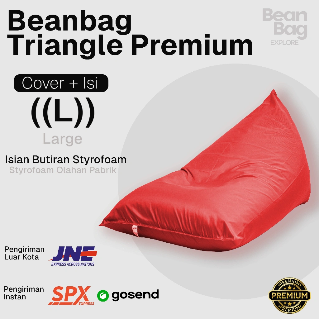SOFA BEAN BAG PREMIUM TRIANGLE Dewasa + Isi Full Set | Kursi Gaming Nyaman High Quality