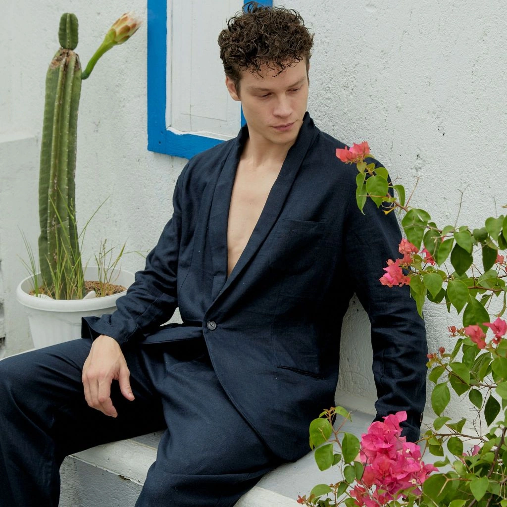 REMEDY Blazer Linen Pria Warna Biru Navy - Durban Linen Blazer