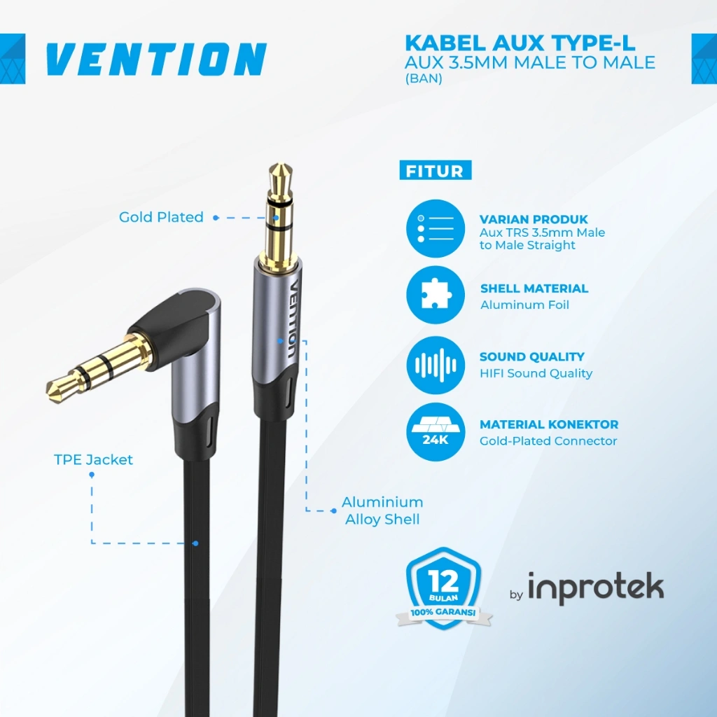 Vention Kabel Aux Audio 3.5mm for Car Mobil Audio Flat