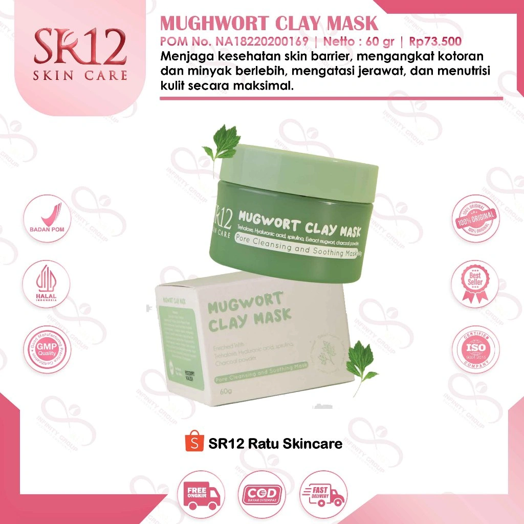 MASKER MUGWORT CLAY MASK 60gr - Masker Wajah Mengecilkan Pori Pori Mengatasi Kerutan Menghilangkan Jerawat