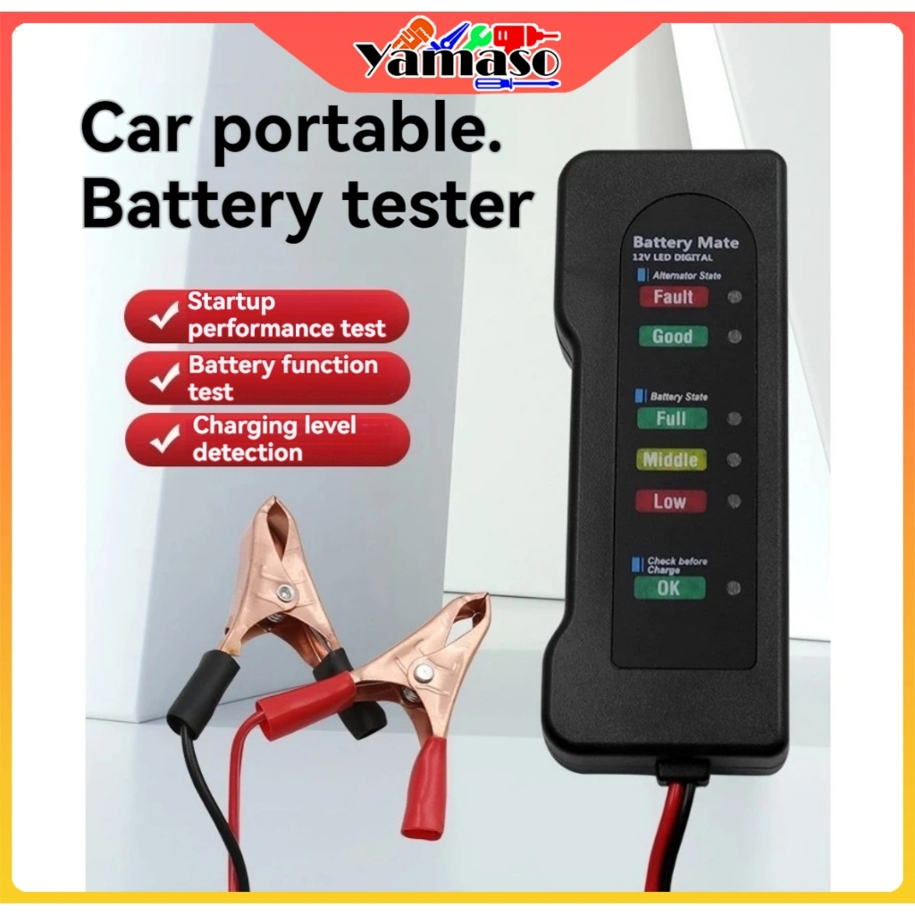 Battery Tester Analyzer Motorcycle Tester Fault Detector with LED Lights Display Alternator Tester