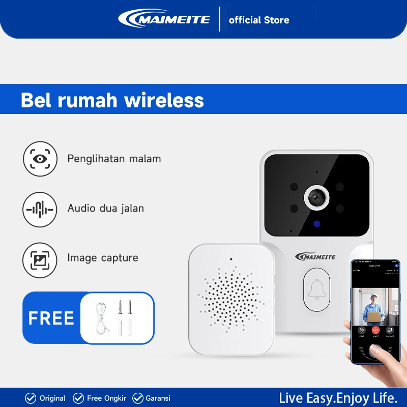 MAIMEITE Bel Rumah Wireless Waterproof Kamera WIFI Video Doorbell Smart Door Bell Kamera