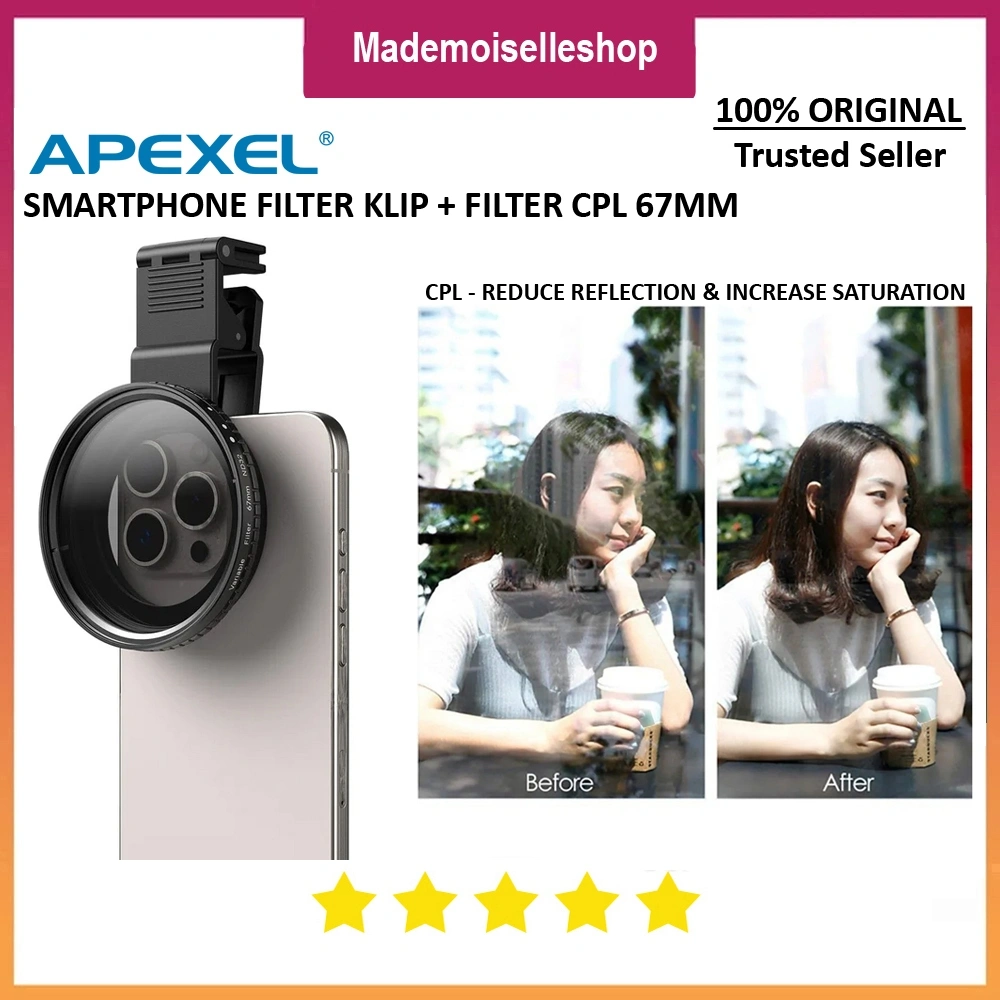 Apexel Filter Kit Smartphone - Klip + Filter CPL 67mm - For IPhone Samsung Vivo Oppo - Filter Photo & Video Circular Polarizer 67mm