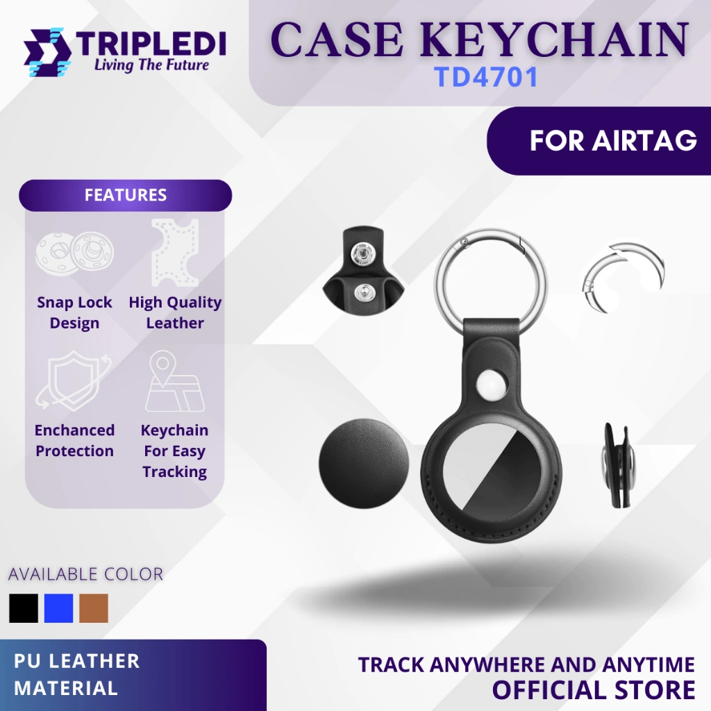 TRIPLEDI Case For AirTag Shockproof PU Leather TD4701 Cover Keychain Protective GPS Tracker Location Anti Lost