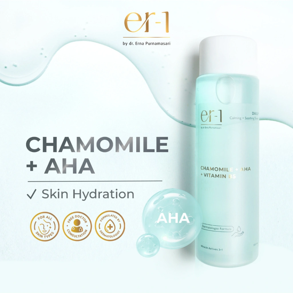 er-1 by dr. Erna Daily Calming + Soothing Toner with Chamomile + AHA + Vit B5 - Exfoliate Cleanser pH Balancing Skincare - Toner Wajah-AA3