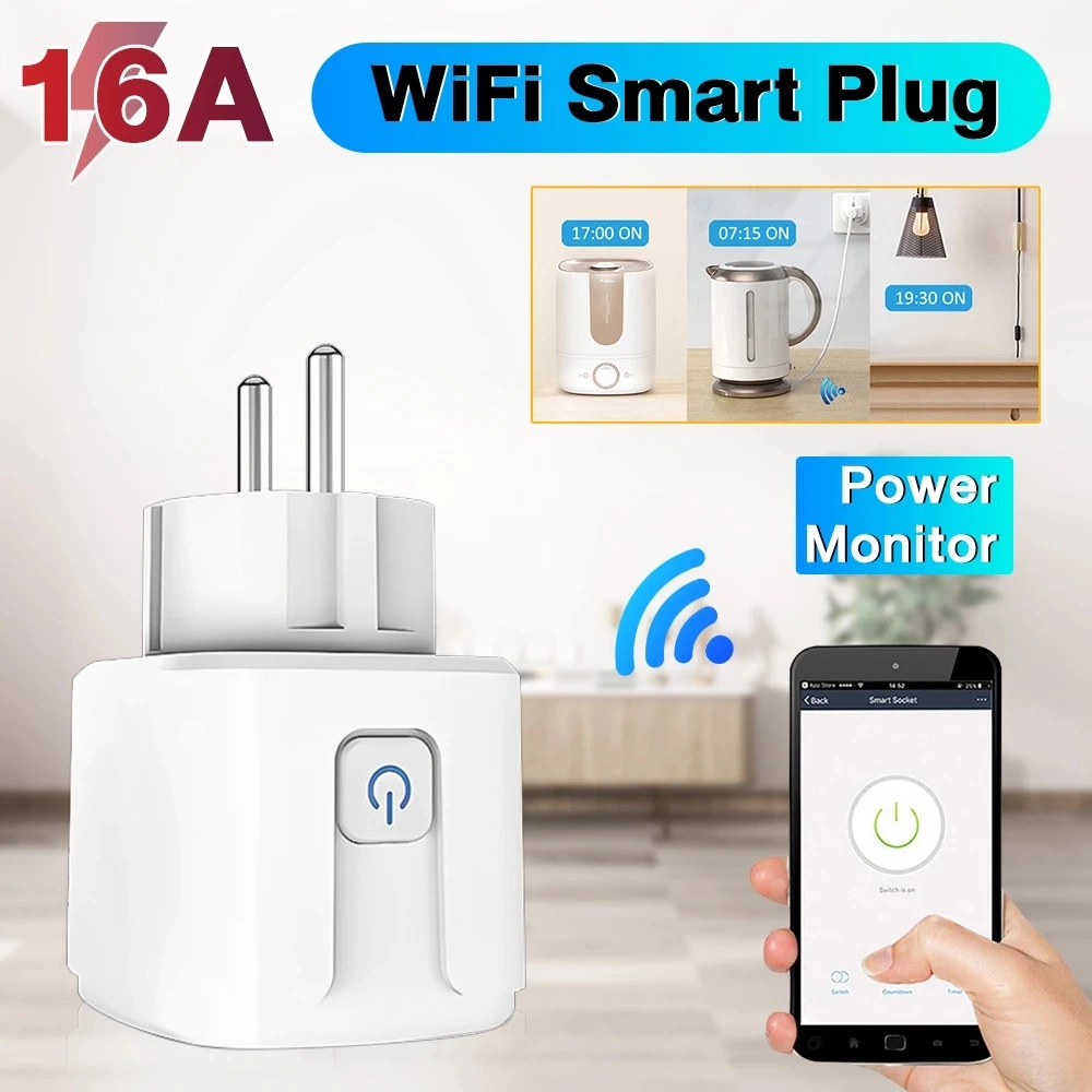 16A Wireless WiFi Smart Plug Socket with Power Monitor Stop Kontak Colokan stop kontak timer with power statistics function