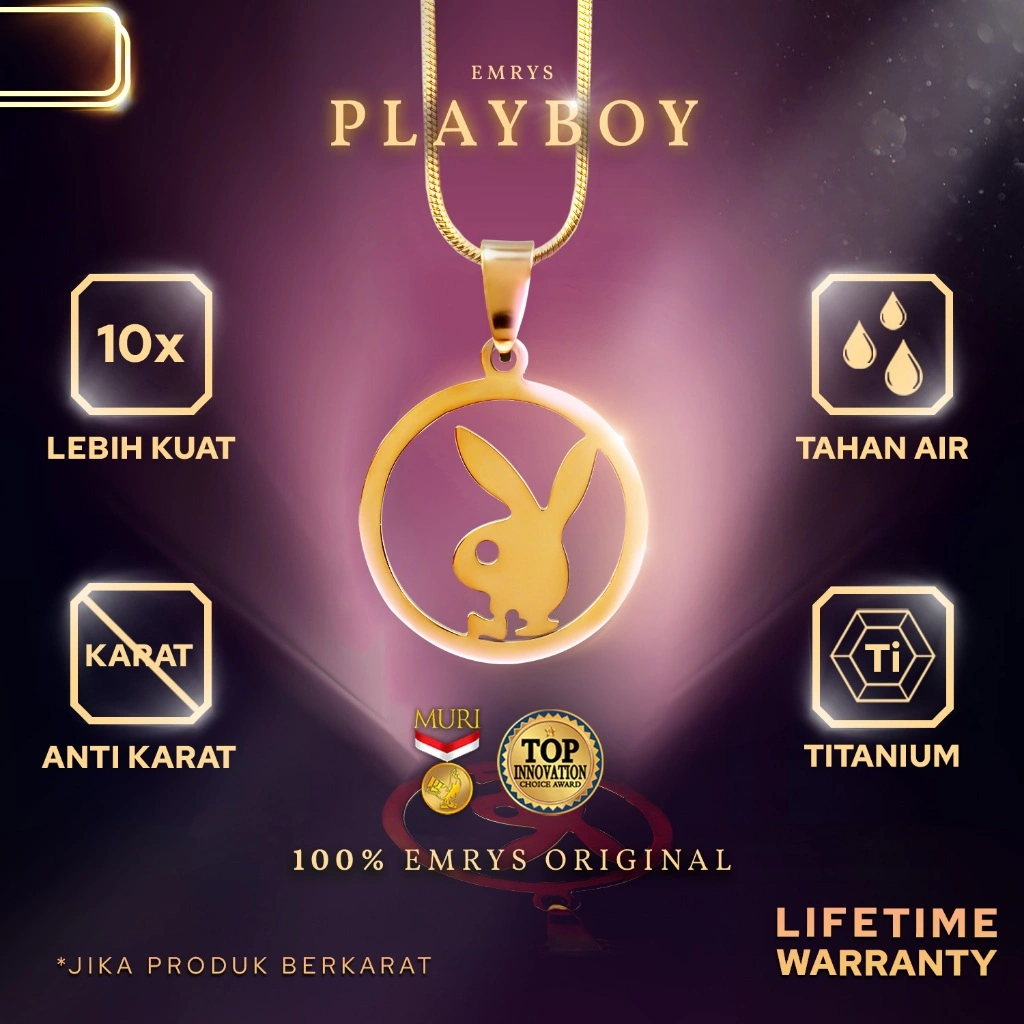BUY 1 FREE 1 GIFT Emrys PLAYBOY + SIERRA liontin set Real Titanium Anti Karat Kalung Cincin set Pria Wanita