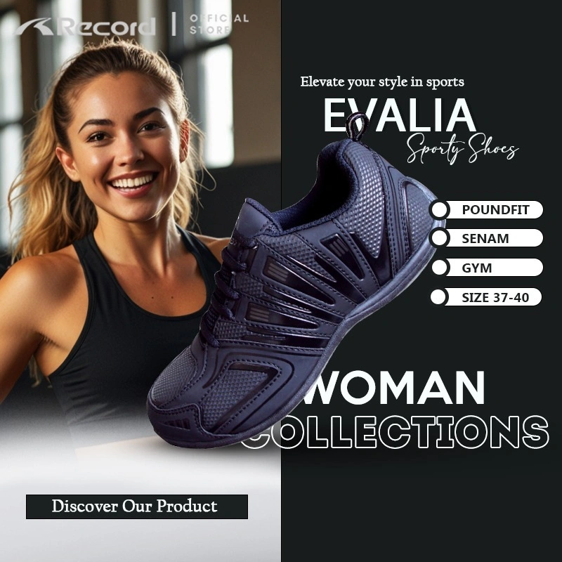 [RECORD SHOES] EVALIA I Sneakers Olahraga Perempuan Sepatu Senam Gym BAMINTON Casual POUNDFIT 37-40