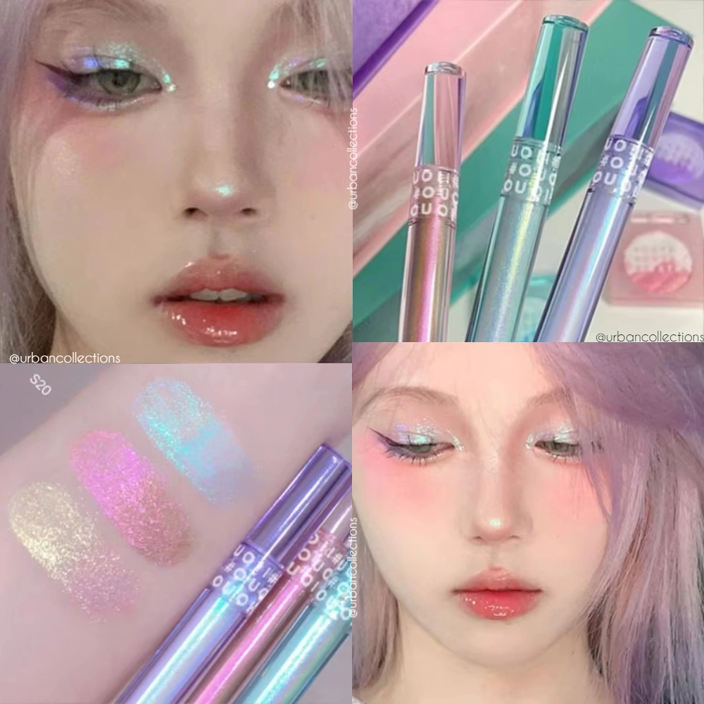 OUOII Mermaid Glitter Shimmer Highlighter Eyeshadow Blush On Glitter Highlighter Liquid Eyeshadow Shimmer Sequins Liquid Eyeshadow Make Up Konser Festival Korean Highlighter Contouring Glitter