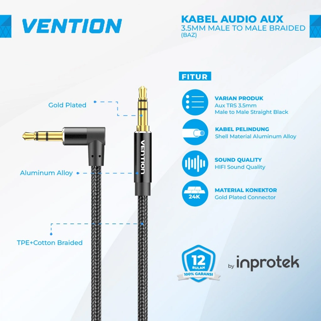 Vention Kabel Audio Aux 3.5mm Right Angle L-Shape 90 Degree Siku