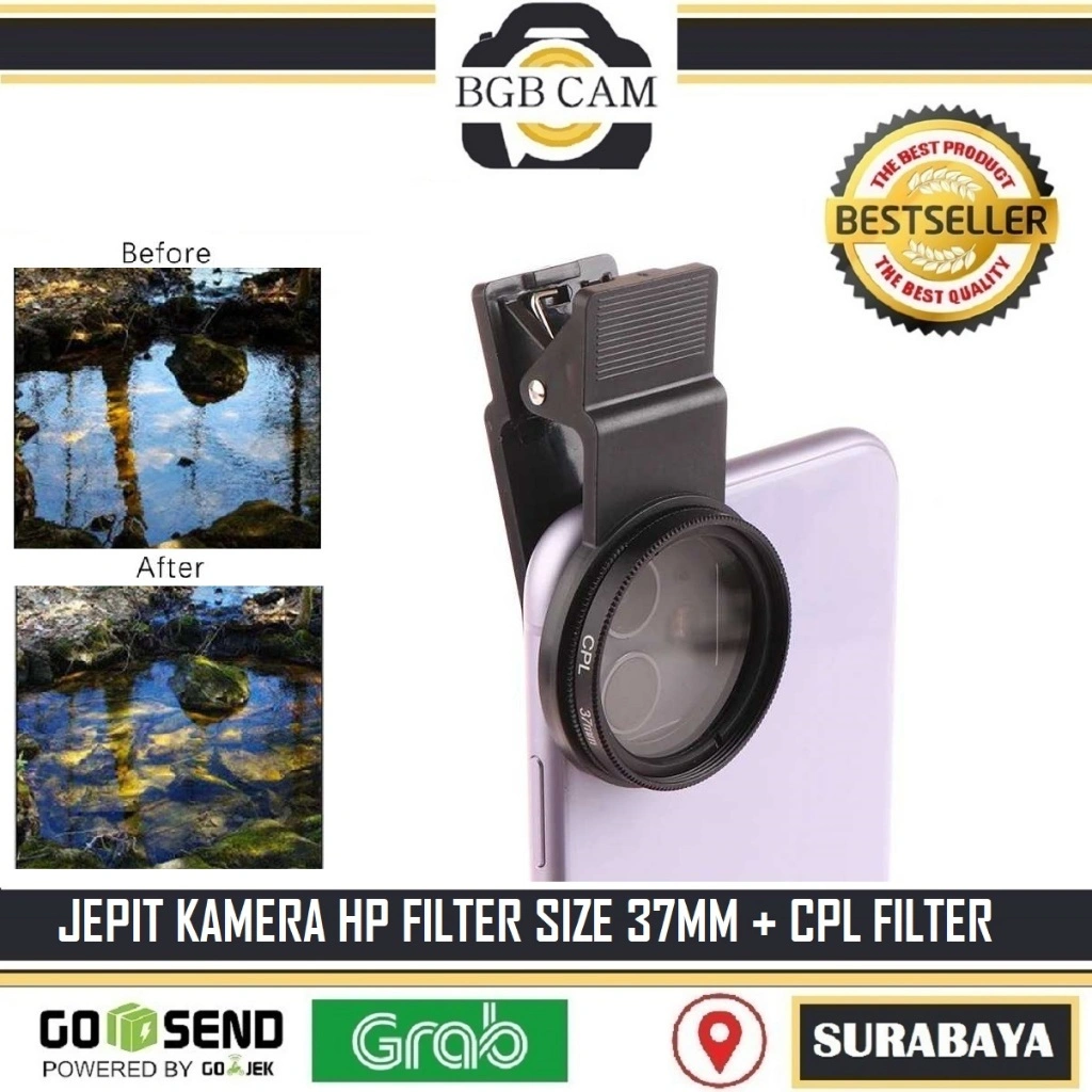 Jepit Filter CPL HP / Clip Filter For Smartphone 37mm + tutup Lensa Free Hard Case