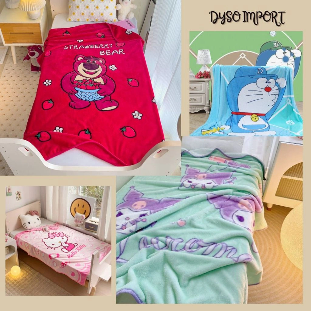 Selimut anak lucu karakter sanrio kuromi hello kitty cinnamoro ukuran 100x150cm