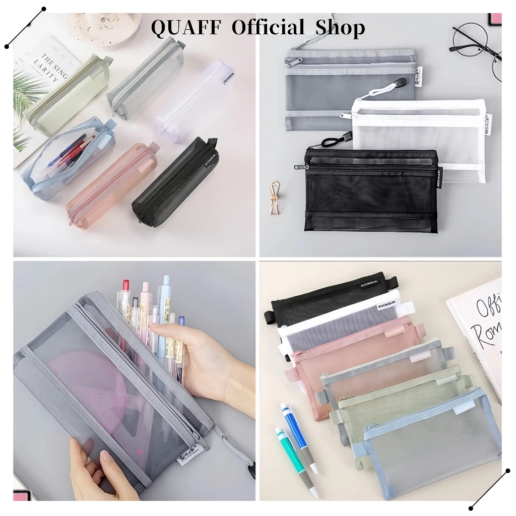 Kotak Pensil Jaring Transparan, Alat Kantor, Tas Pena Siswa, Alat Tulis Portabel, Perlengkapan Sekolah