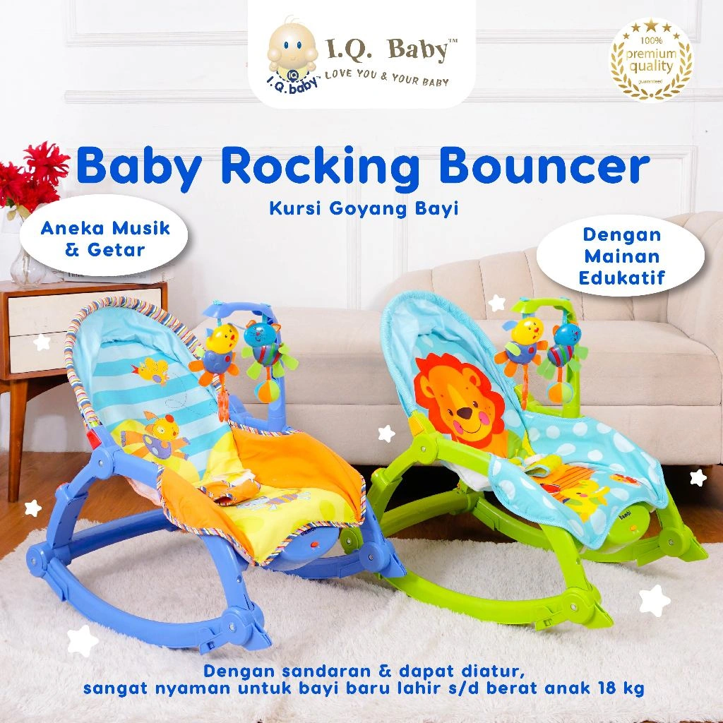 I.Q. BABY Bouncer with Music | Rocking Chair | Kursi Goyang dengan Musik untuk Bayi | Kursi Goyang Manual Bayi | Ayunan Bayi Duduk Goyang | Kursi Ayunan Bayi | Kursi Goyang Bayi | Kursi Ayunan Bayi | Kursi