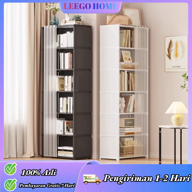 LeeGO [Dengan Tirai Anti Debu] RAK BUKU 6 SUSUN RAK MAINAN SERBAGUNA WHITE CREAM LEMARI SERBAGUNA LEMARI BUKU RSG 5 SUSUN RSG 6 SUSUN