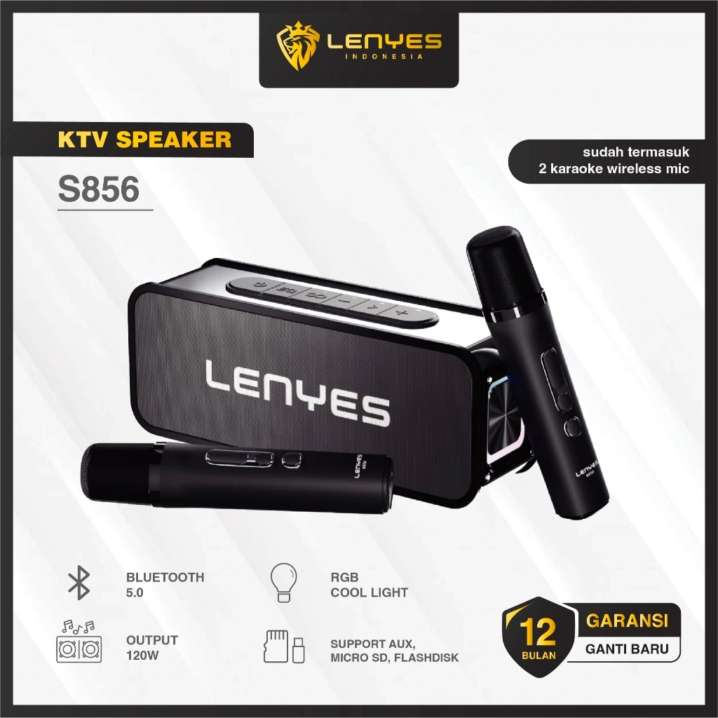 LENYES S856 120W KTV Wireless Speaker + Microphone Karaoke Bluetooth 5.0 Portable RGB Light DSP High Power