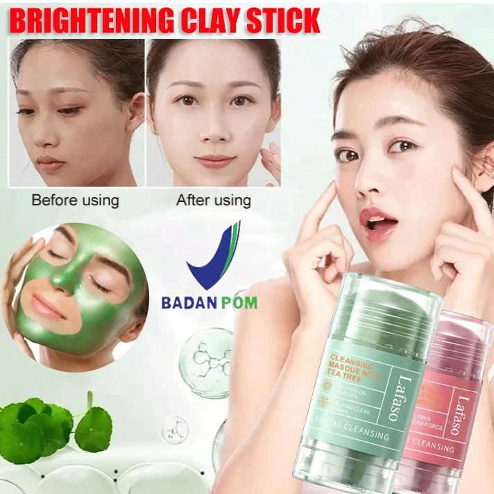 【BPOM】Lafaso Tea Tree & Strawberry Anti Pores & Acne Clay Stick Mask Menghapus Komedo Dan Minyak Berlebih- 50gr -Cleansing Mask-Acne Clay Stick-Masker wajah Pembersih komedo-masker stick-rejuvenating facial masker-masker mask-Masker Wajah Green Mask Stick